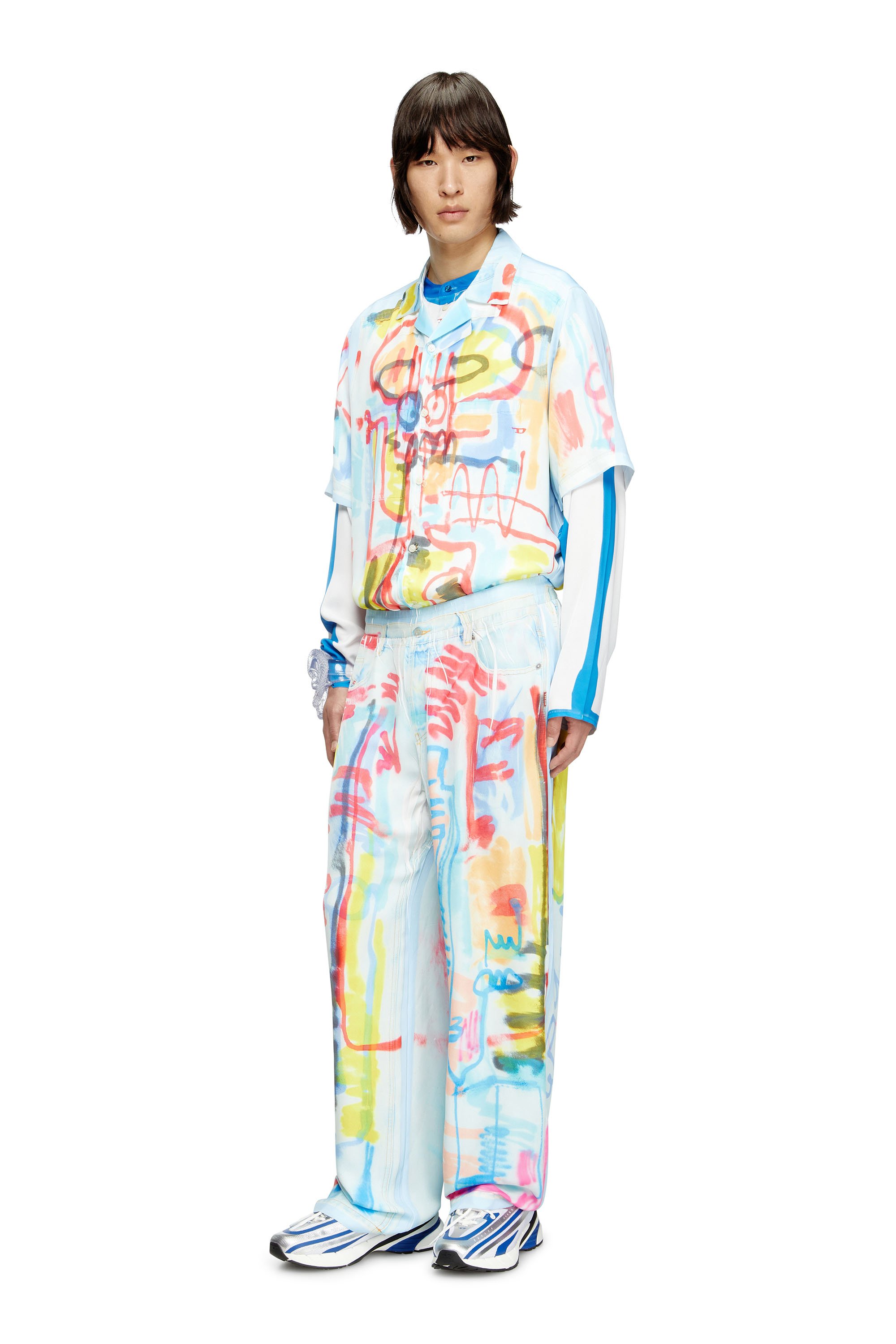 Diesel - P-AFTER-GRAFFITI-AFR, Unisex's Relaxed pant with graffiti print in ブルー/ホワイト - 2