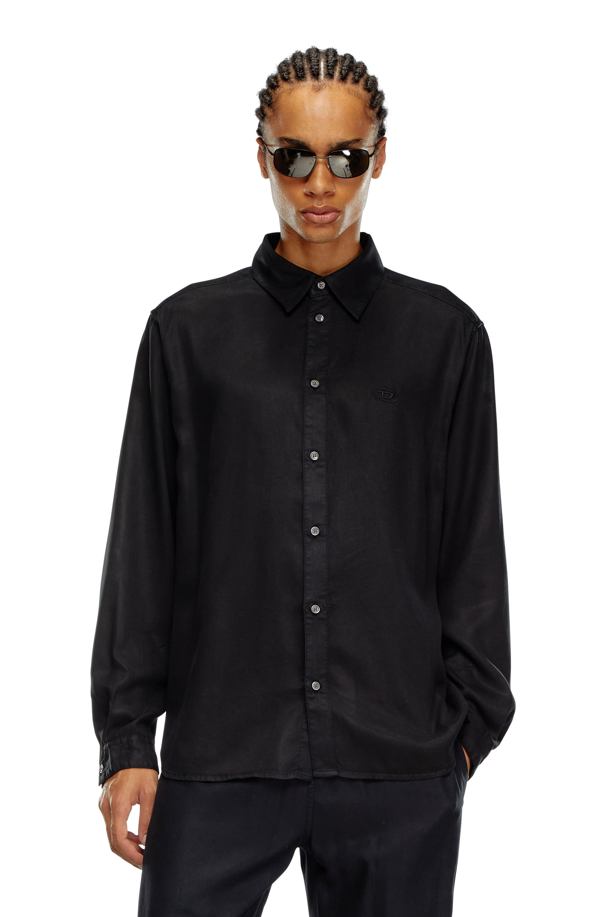Diesel - S-SIMPLY-C, Male's Fluid shirt with logo embroidery in ブラック - 1