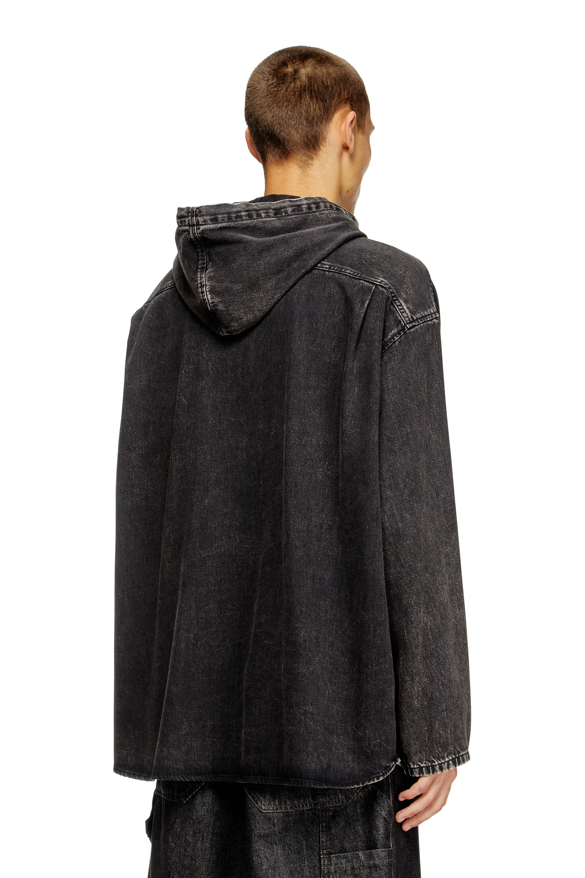 Diesel - D-DEWNY-HOOD, Male's Hybrid shirt in Tencel denim in ブラック - 4