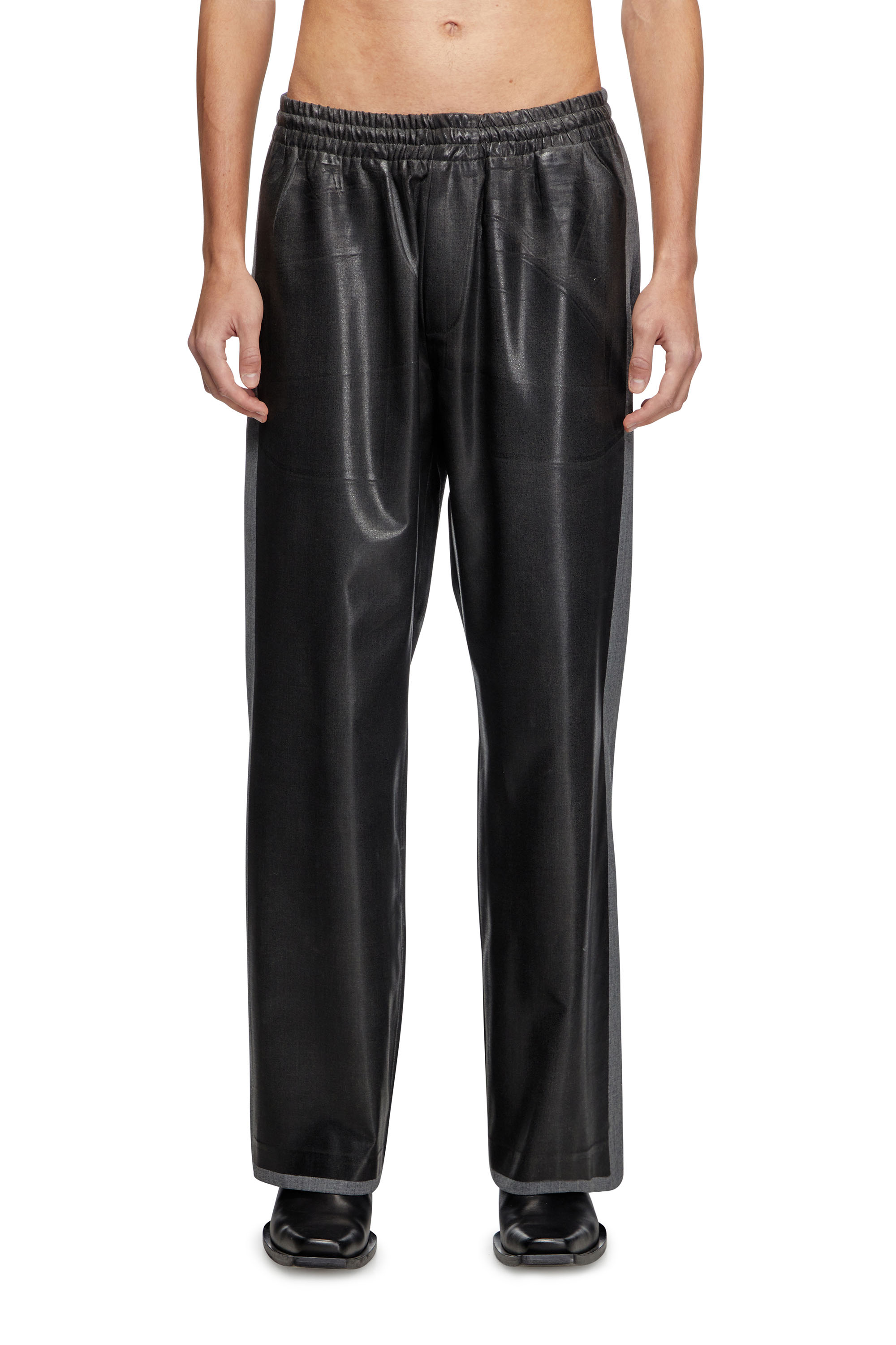 Diesel - P-CLAYS-DD, Unisex's Tailored track pants with coated front in ブラック - 1