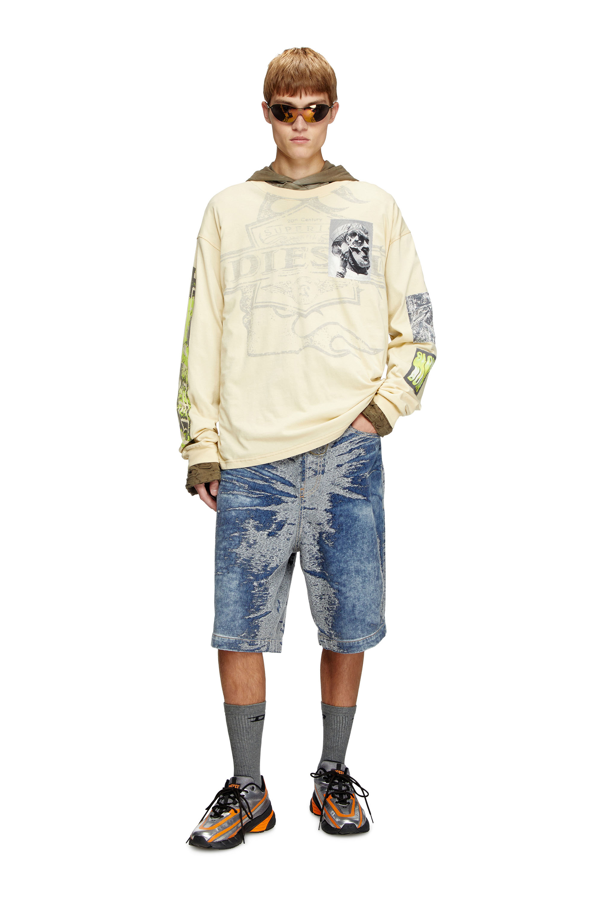 Diesel - T-BOXT-LS-SLITS-R5, Male's Long-sleeve T-shirt with graphic patches in ホワイト - 3